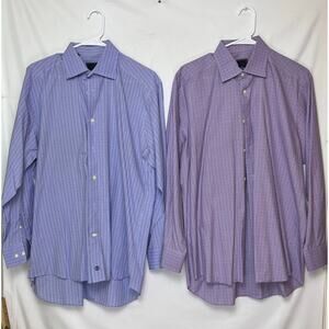 Lot of 2 David Donahue Men's 16 Purple/Blue Button Up Long Sleeve Dress Shirt